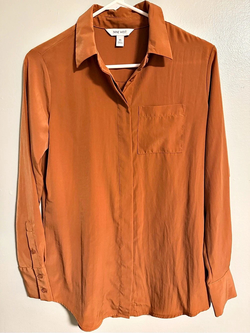 Nine West Long Sleeve Button Down Orange XS Like New